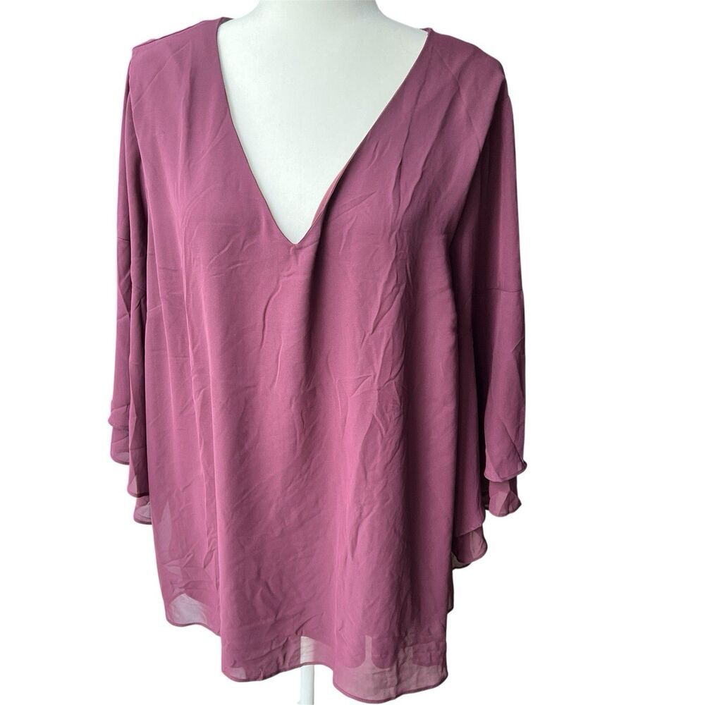 Lane Bryant Top Womens 22/24 Flutter‎ Sleeves Purple Flowy Soft Romantic overlay